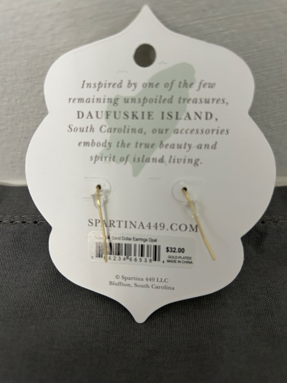 Spartina 449 Gold Sand Dollar Drop Earrings with Aqua Accents - Picture 3 of 4